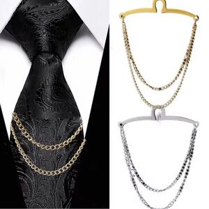 Gold Tie  Clip Shirt Chain buckle necktie